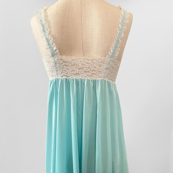 Olga Powder Blue Long Flowy Full Length NightGown Slip Dress Vintage - Picture 6 of 9